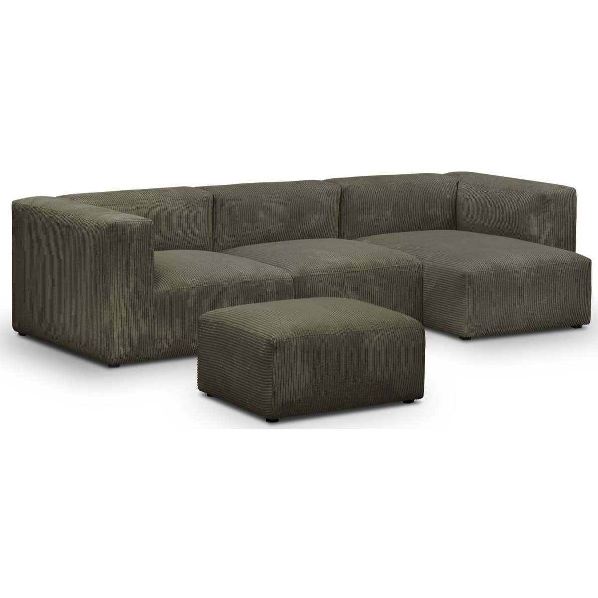 Canapé d'angle à droite modulable 4 places en velours côtelé + pouf - MODULO