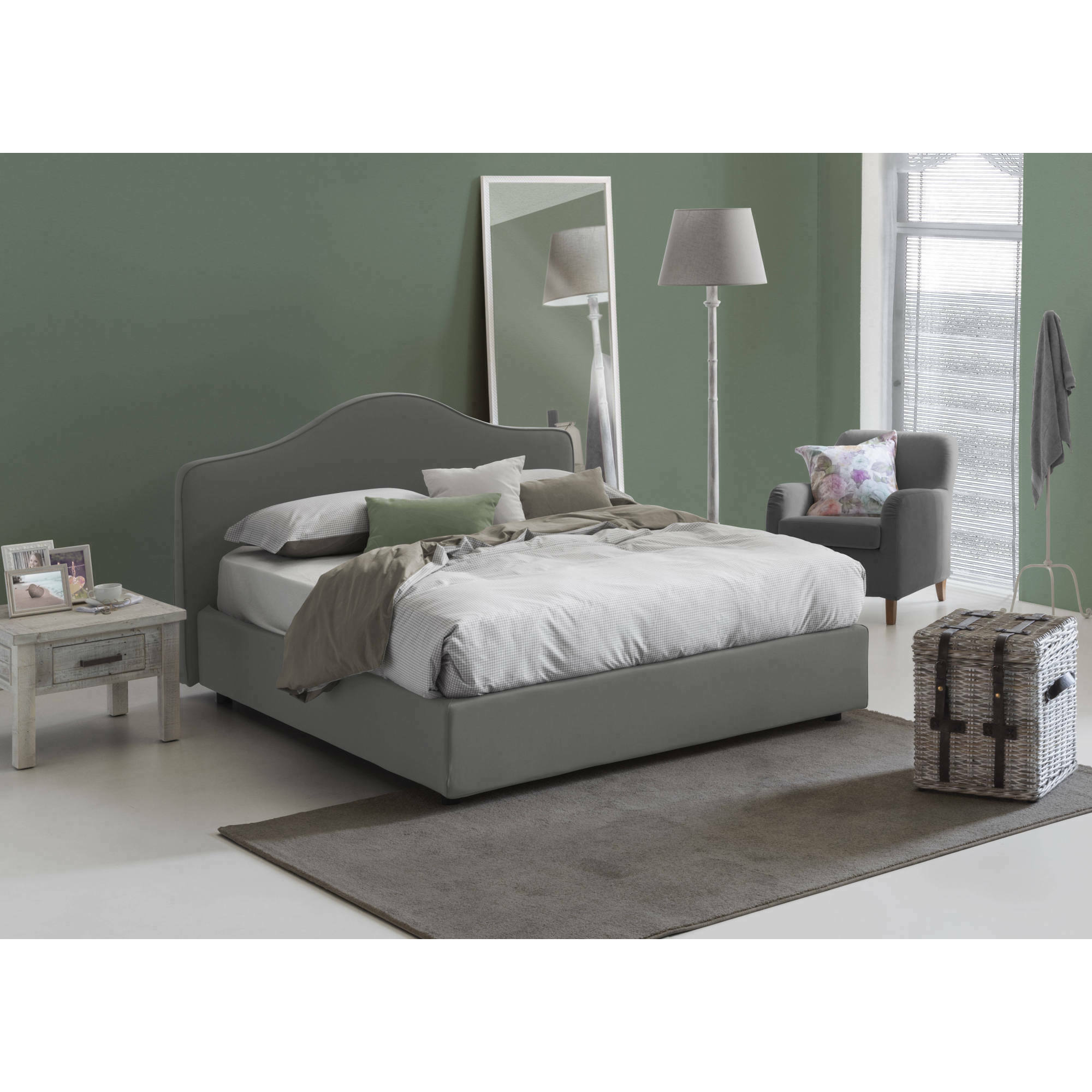 Letto matrimoniale Isotta, Letto contenitore con rivestimento in tessuto, 100% Made in Italy, Apertura frontale, adatto per materasso Cm 160x200, Grigio