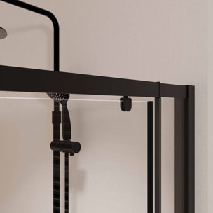 Porte de Douche Pivotante Extensible 69/80x185cm et Retour Fixe 80cm - Noir - BLACK SLIDE