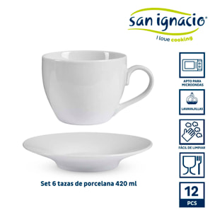 Set 6 tazas y soporte 420ml blanco colección vessia