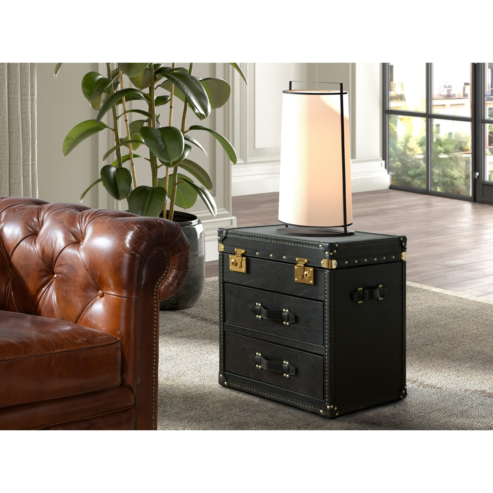 Baúl Angel Cerdá con estructura de madera MDF tapizada en piel de origen vacuno en negro 55x50x62cm