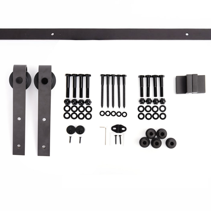 HOMCOM 200 cm Herraje para Puerta Corredera de Madera Kit de Accesorios Guía de Riel con Tornillos Carga Máx. 90 kg Acero al Carbono Marrón