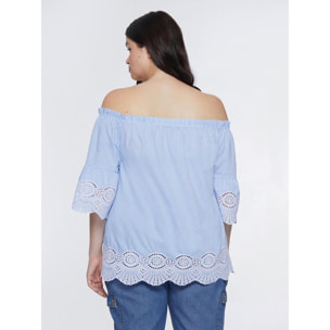 Fiorella Rubino - Blusa off shoulders con bordi in pizzo - Azzurro