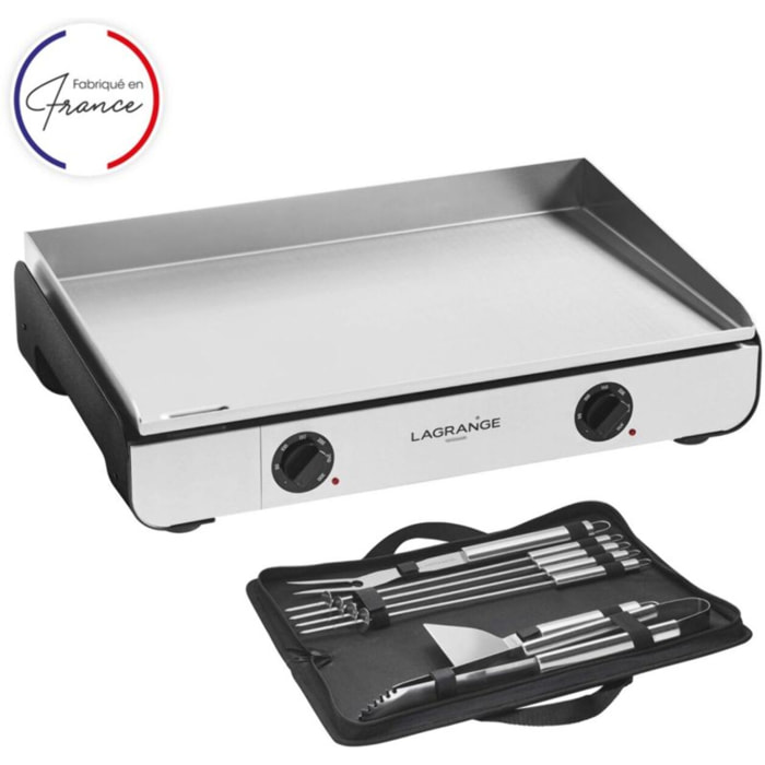 Plancha électrique LAGRANGE Pro 65L noir 2 brûleurs à poser, 65x40 cm + kit d'accessoires