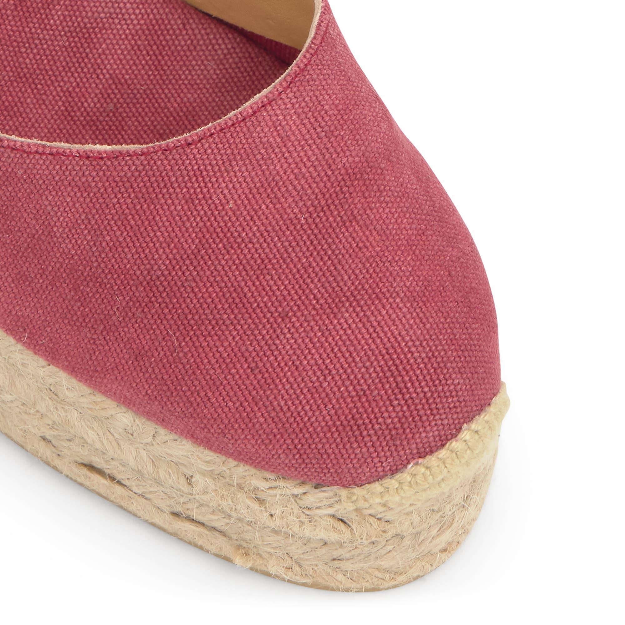 Alpargata de cuña 8 cm en lona de algodón con cintas al tobillo y talonera trenzada