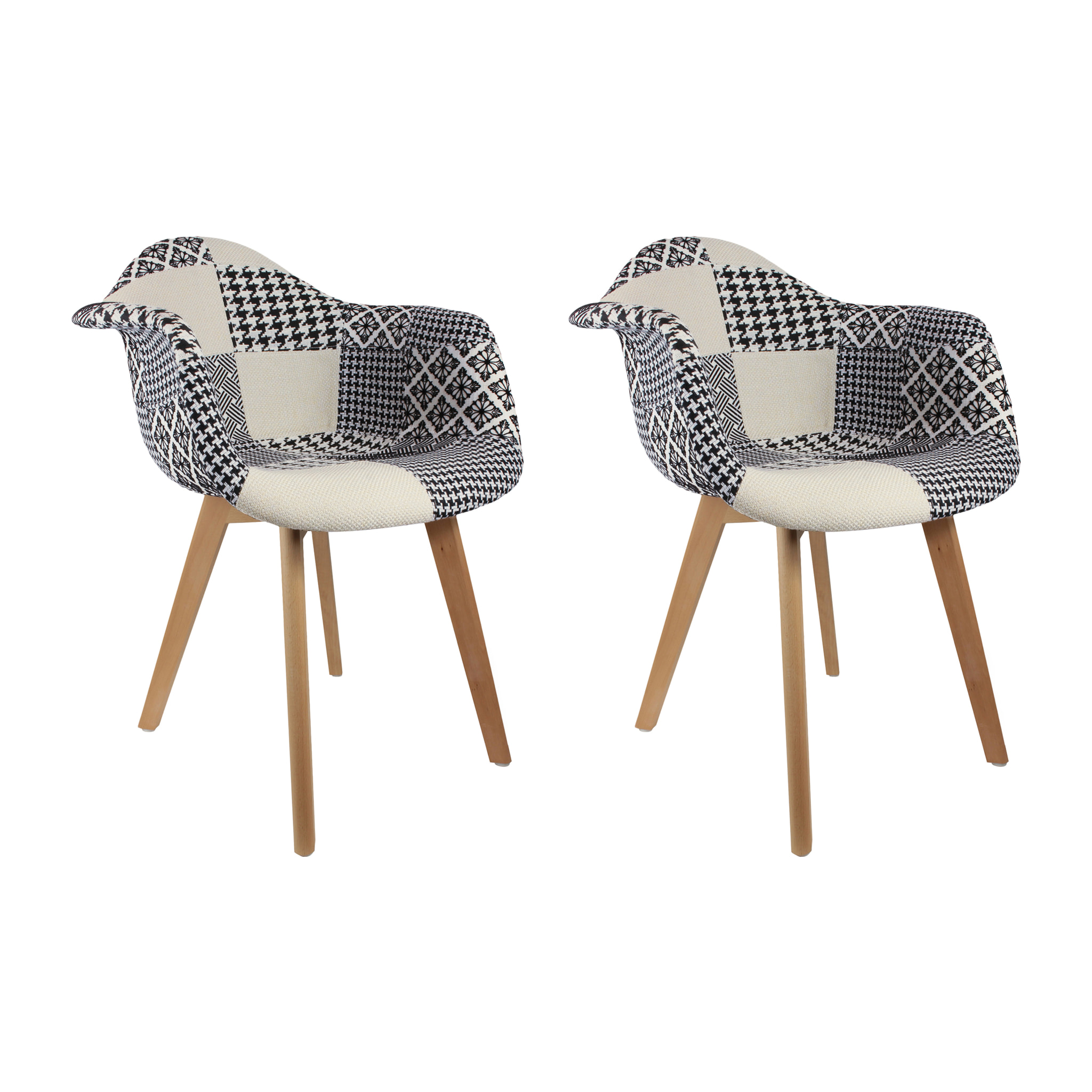 Fauteuil Scandinave Patchwork Noir Blanc - Lot De 2
