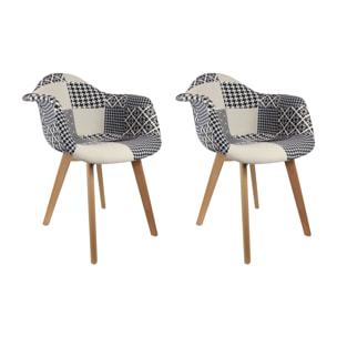 Fauteuil Scandinave Patchwork Noir Blanc - Lot De 2