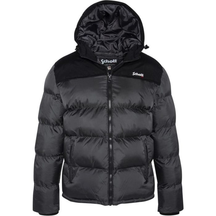 UTAH2 PADDED HOODED JACKET WITH YOKES & SCHOTT NYC CHEST EMBROIDERY BODY = 100% NYLON / YOKES = 60% COTTON 40% NYLON Grigio