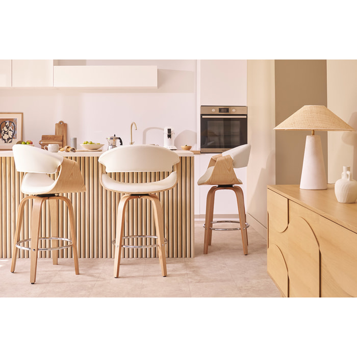 Tabouret de bar design noir et bois foncé 65 cm pivotant 360° ARAMIS