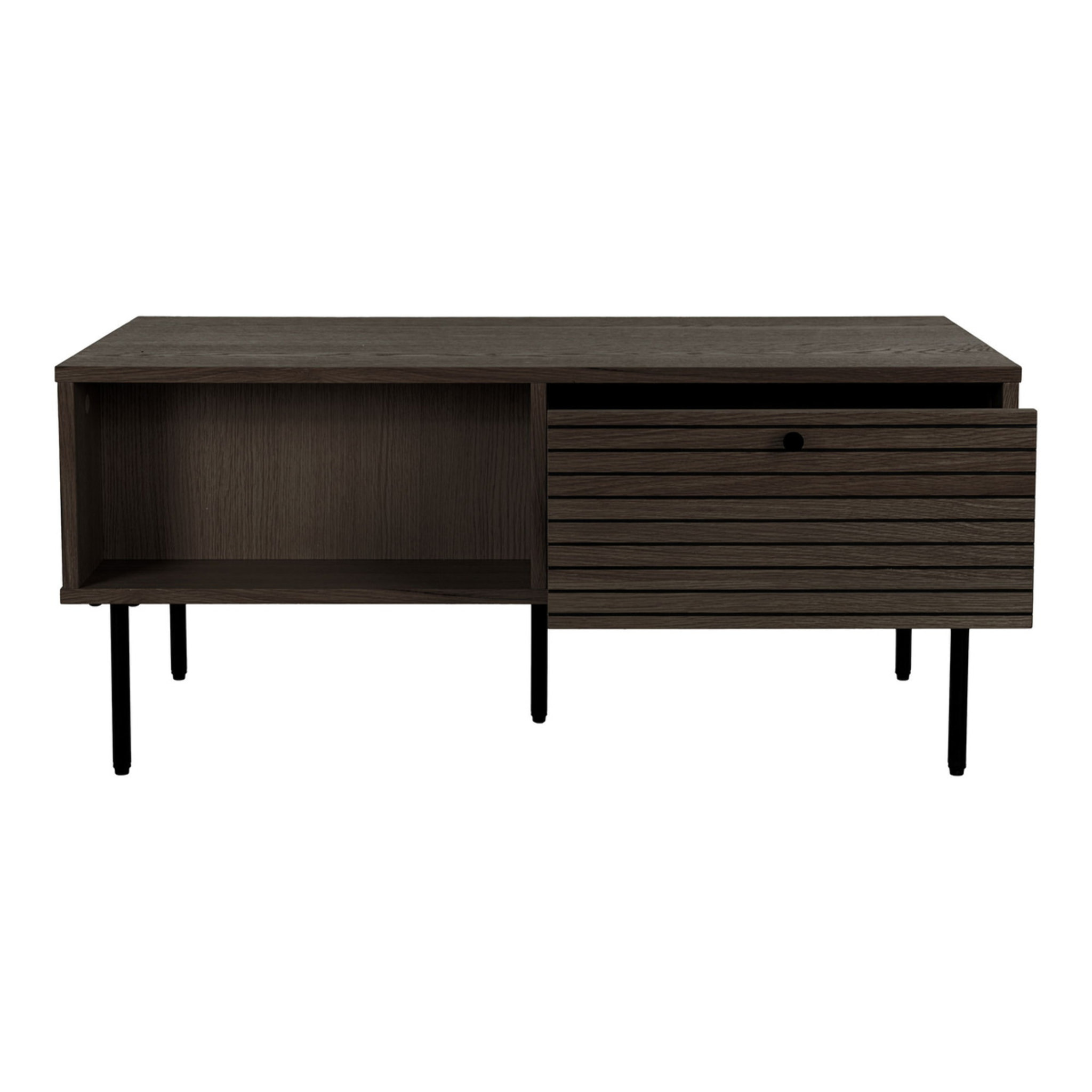 Tavolino da Caffè Kyoto Rovere Fumé con 2 Cassetti e Gambe Nere — 100×50×45 cm