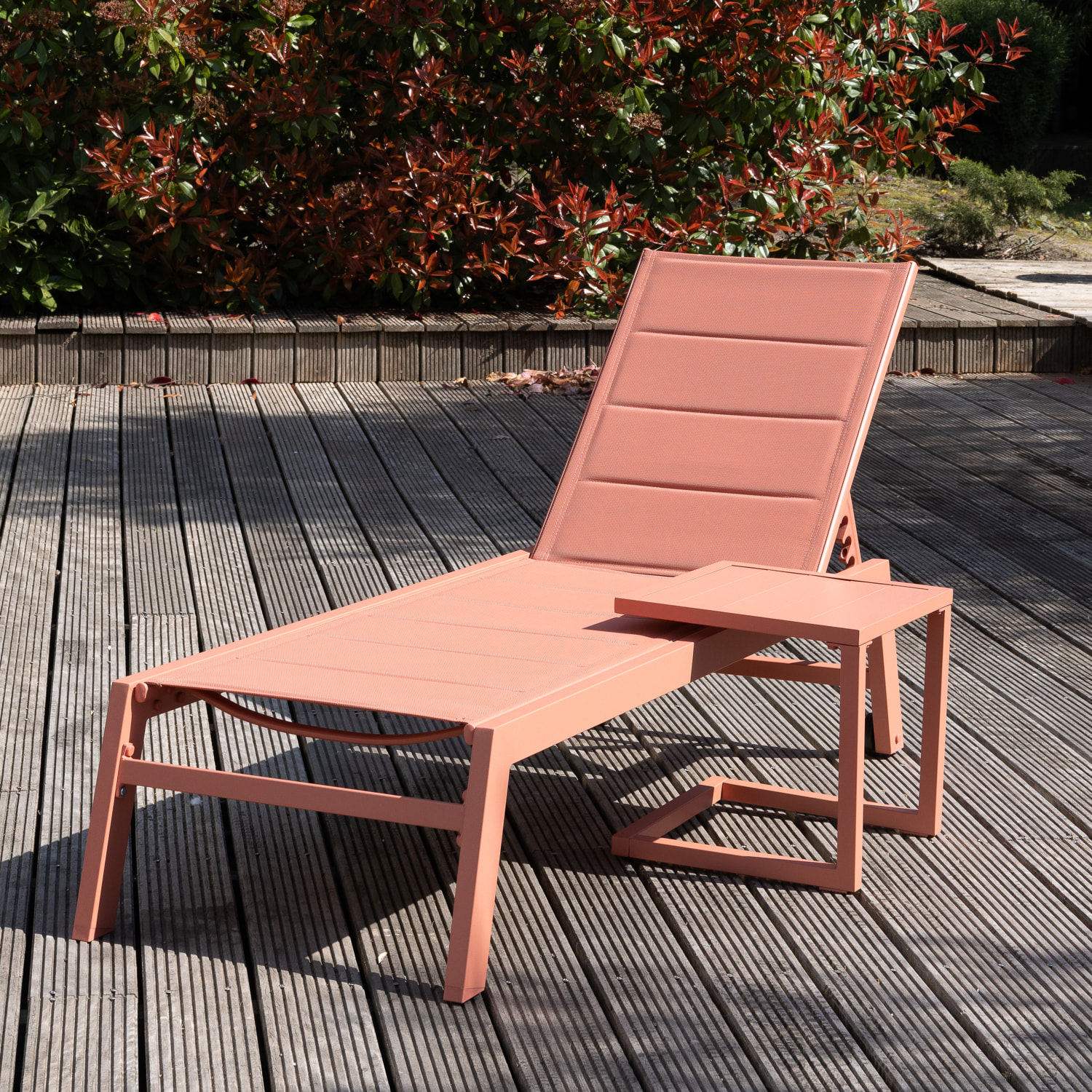 Set bain de soleil et table d'appoint BARBADOS en textilène terracotta - aluminium terracotta