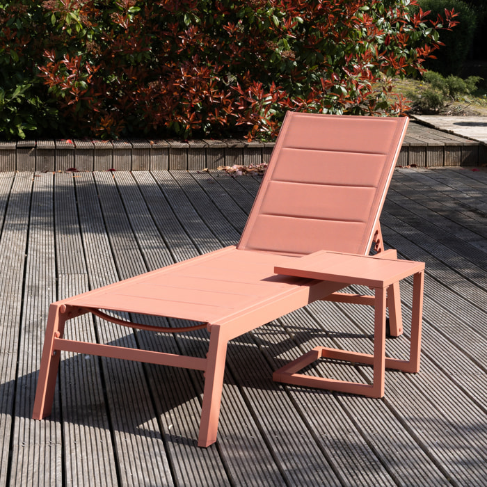 Set bain de soleil et table d'appoint BARBADOS en textilène terracotta - aluminium terracotta