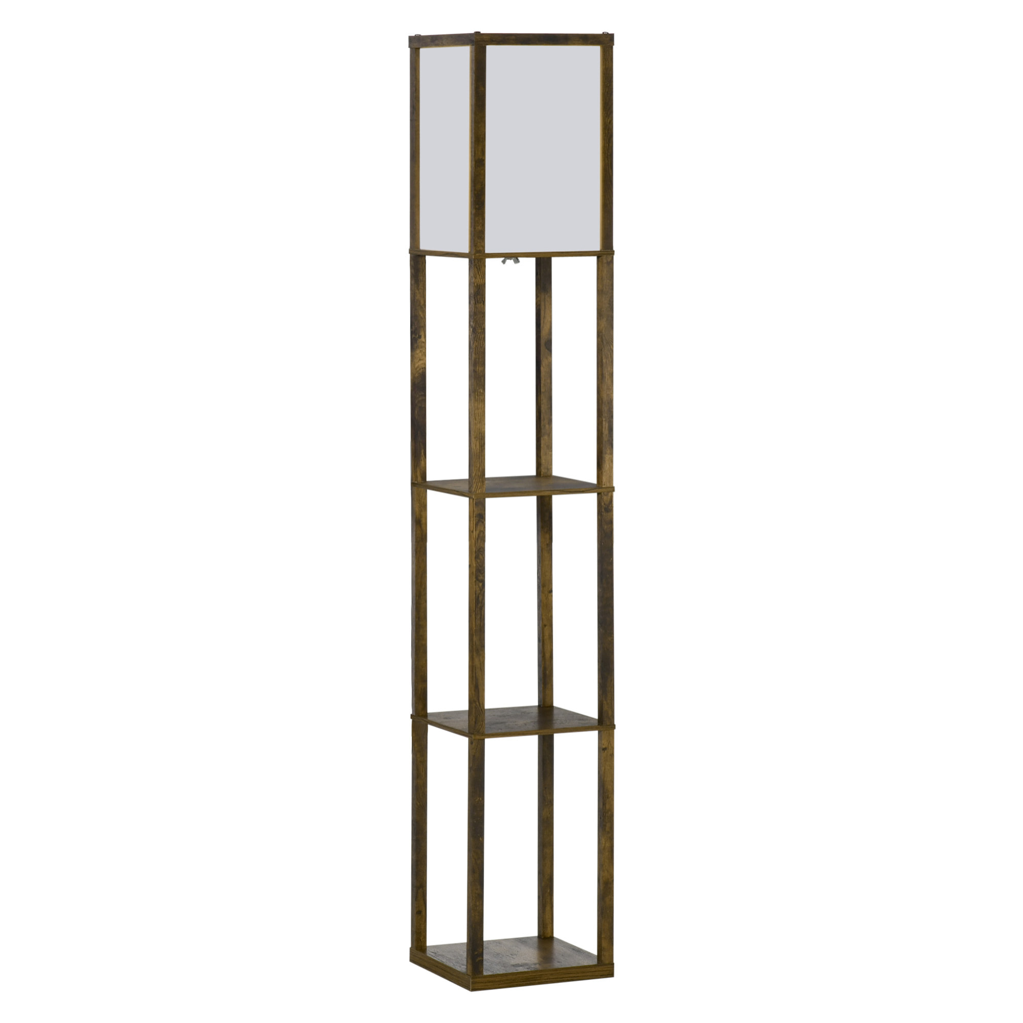 Lámpara de Pie de Madera con 3 Estantes de Almacenaje para Bombilla E27 Potencia Máx. 40W Lámpara Moderna para Salón Dormitorio 26x26x160 cm Marrón Rústico