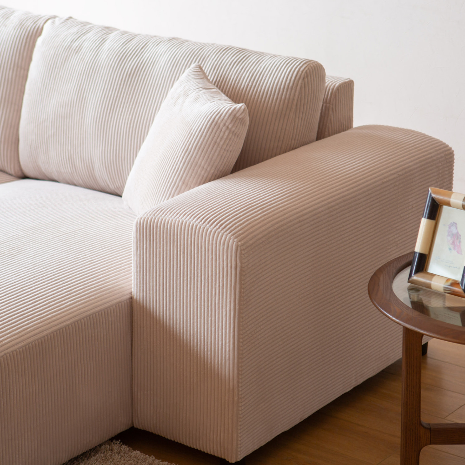 JAMBI Canapé d'angle modulable 3 places en velours côtelé beige