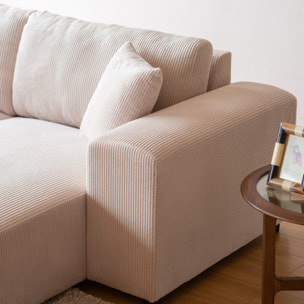 JAMBI Canapé d'angle modulable 3 places en velours côtelé beige