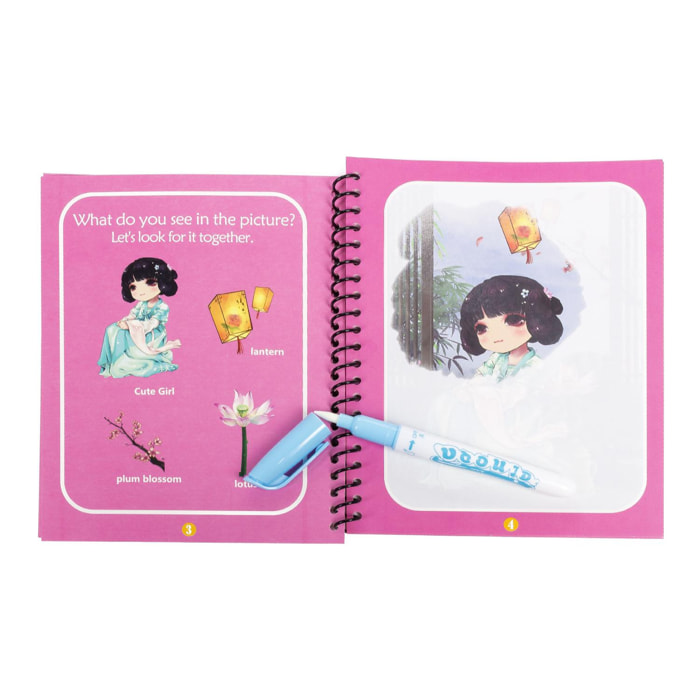 Libro da colorare con acqua di disegno della principessa Manga. Pittura magica per bambini, riutilizzabile. Disegna e dipingi senza macchiare. Include pennarello ad acqua.