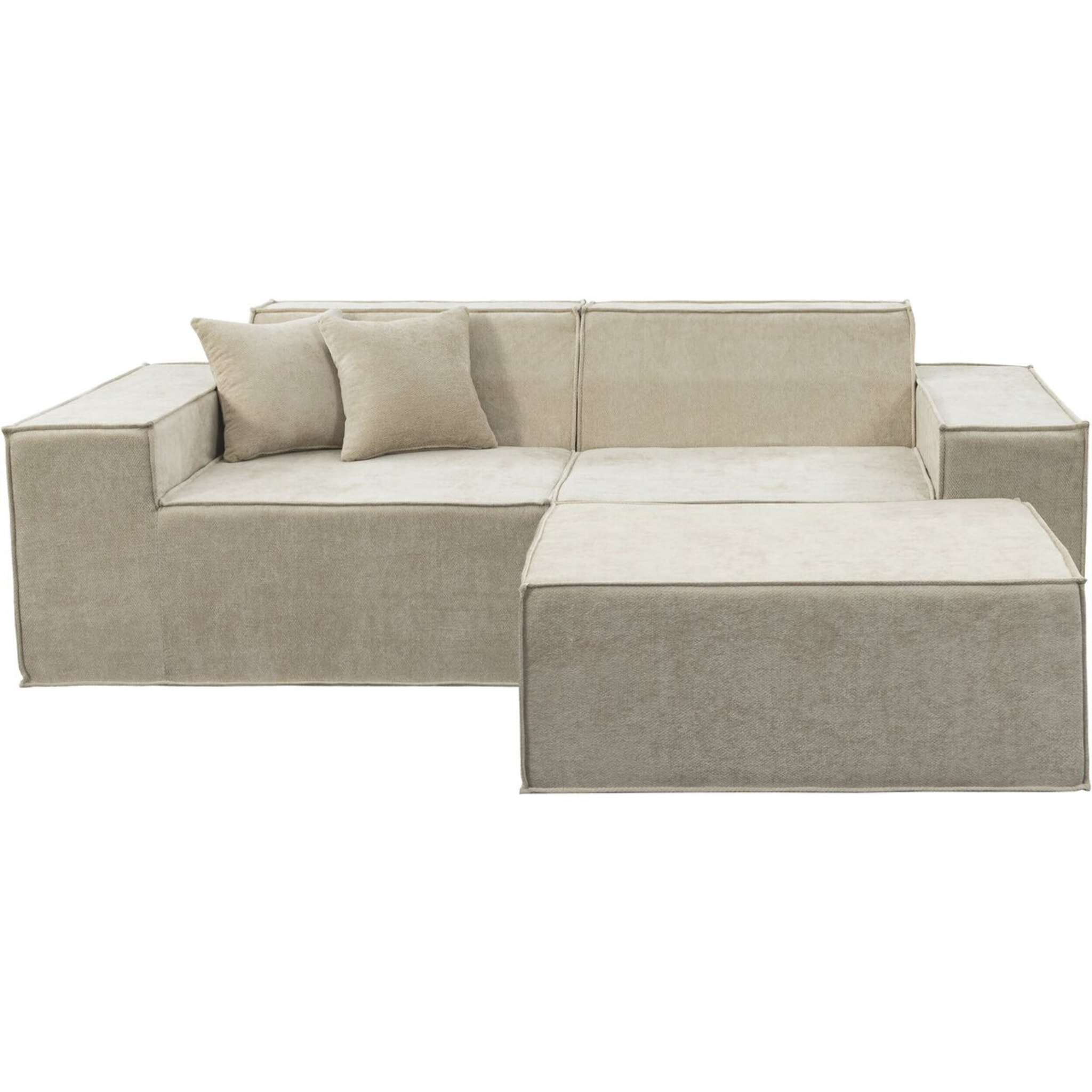 Canapé droit modulable avec ottoman en tissu texturé "Lusso" - 3 places - Beige