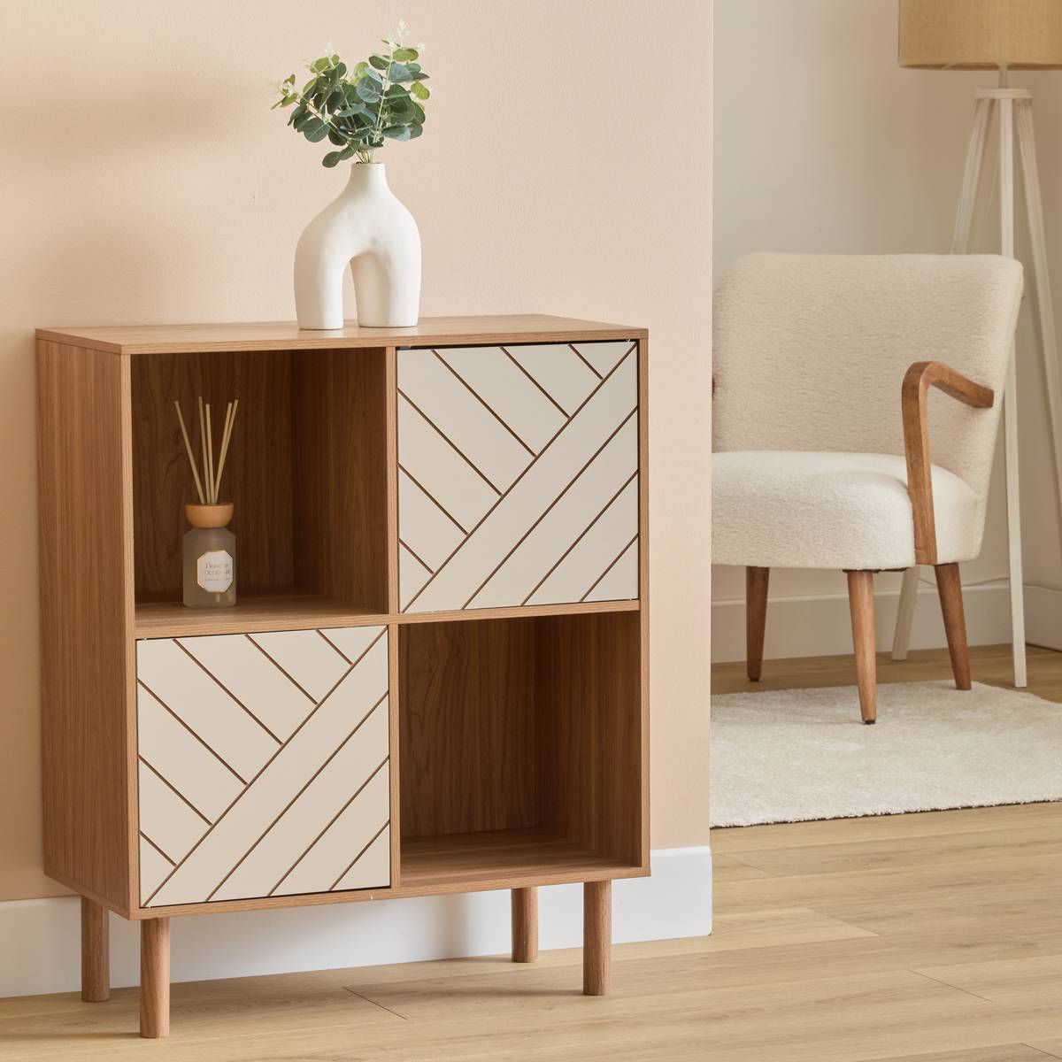 Etagère 4 cases Mix'N'Match bois et motif rayé