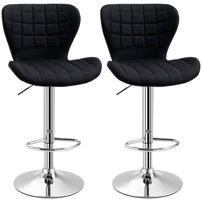 Lot de 2 tabourets de bar design contemporain hauteur d'assise réglable 59-81 cm pivotant 360° lin noir