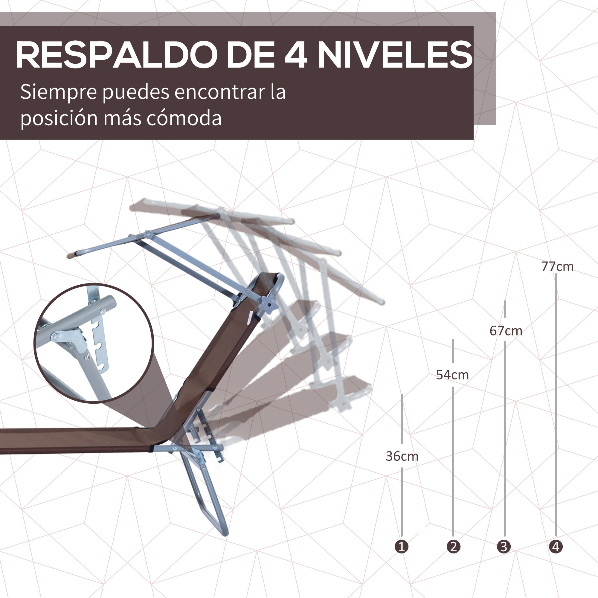 Conjunto de 2 Tumbonas Plegables Tumbonas de Jardín Reclinables con Toldo Desmontable Respaldo Ajustable en 5 Niveles para Terraza Piscina 187x58x36 cm Marrón