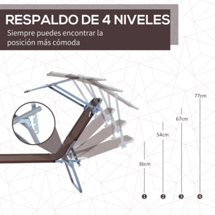 Conjunto de 2 Tumbonas Plegables Tumbonas de Jardín Reclinables con Toldo Desmontable Respaldo Ajustable en 5 Niveles para Terraza Piscina 187x58x36 cm Marrón