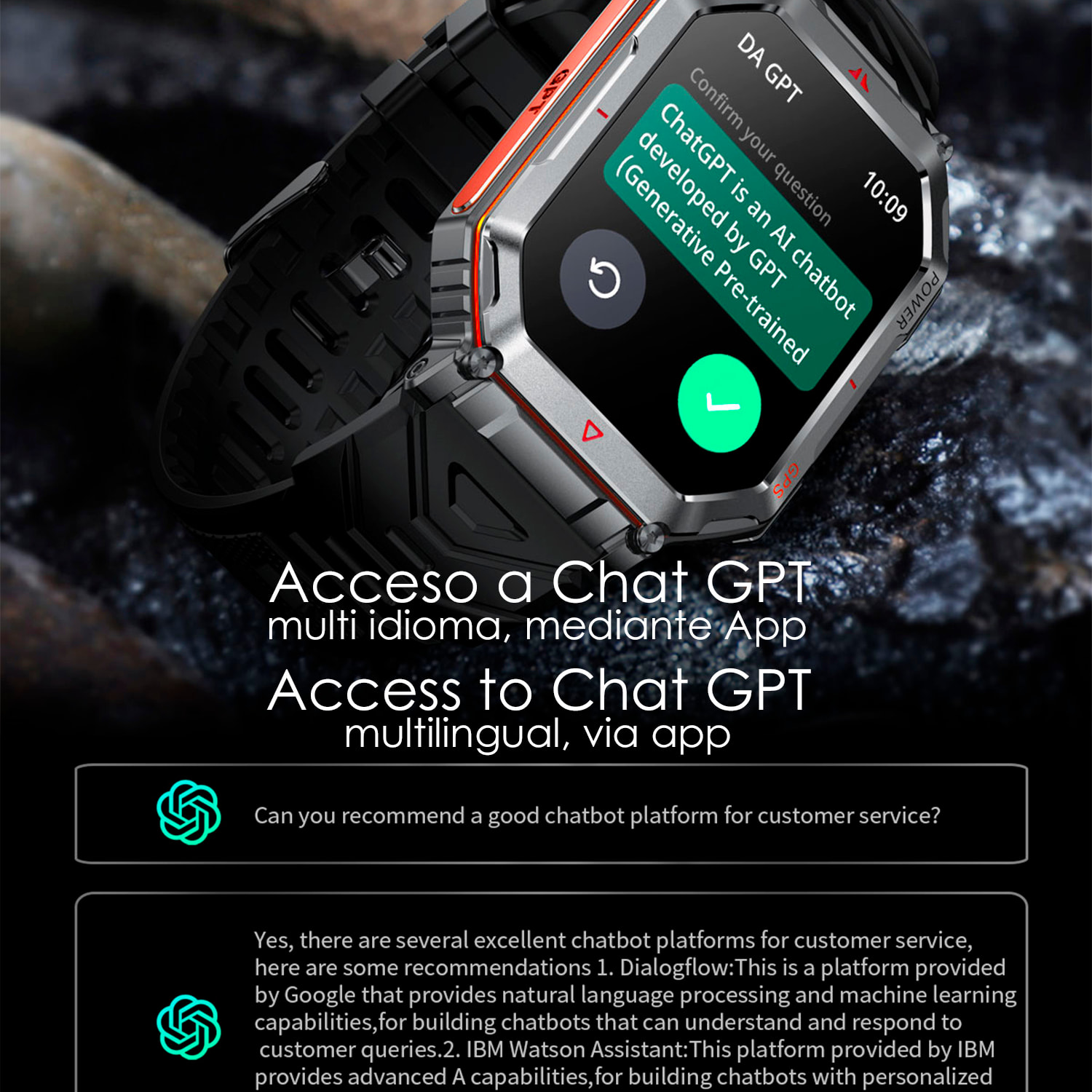 Smartwatch KR92 con chiamate BT, GPS, strumenti di esplorazione, monitor cardiaco, ChatGPT e oltre 100 modalità sportive.