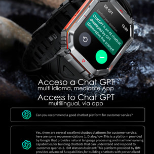 Smartwatch KR92 con chiamate BT, GPS, strumenti di esplorazione, monitor cardiaco, ChatGPT e oltre 100 modalità sportive.