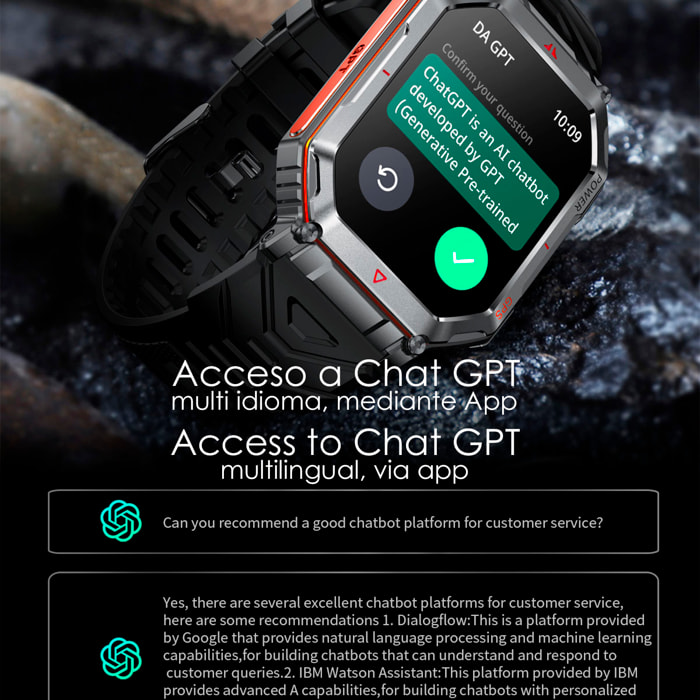 Smartwatch KR92 con chiamate BT, GPS, strumenti di esplorazione, monitor cardiaco, ChatGPT e oltre 100 modalità sportive.