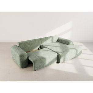 Rebecca - canapé d'angle droit 4 places convertible avec coffre en velours texturé - Vert sauge