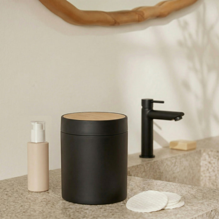 Poubelle à bascule de salle de bain Bambou ALAIS 2,5L Noir Spirella
