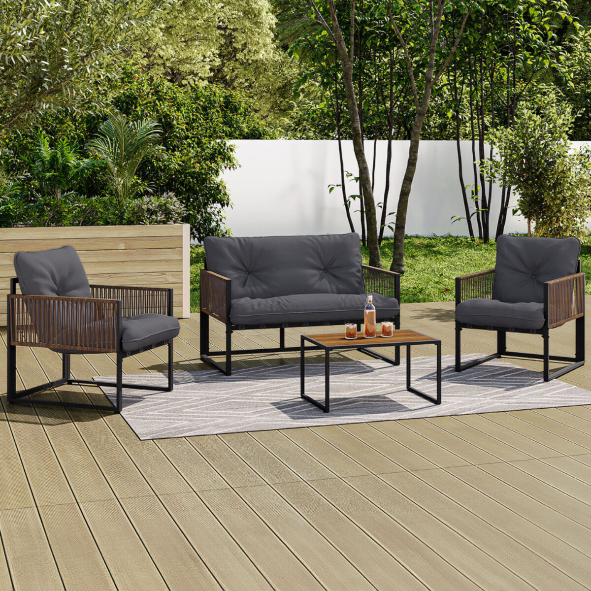 Salon de jardin Ozéa 4 places gris et cordage