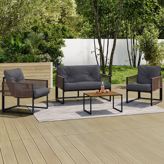 Salon de jardin Ozéa 4 places gris et cordage
