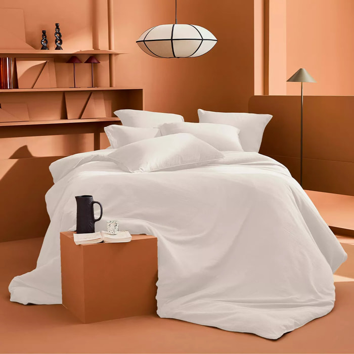 Housse de couette gaze de coton lavé uni blanc Malia neige