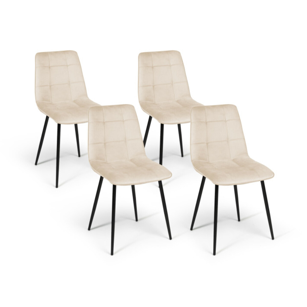 Chaises Linda en velours et pieds métal noirs - Crème