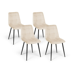 Chaises Linda en velours et pieds métal noirs - Crème