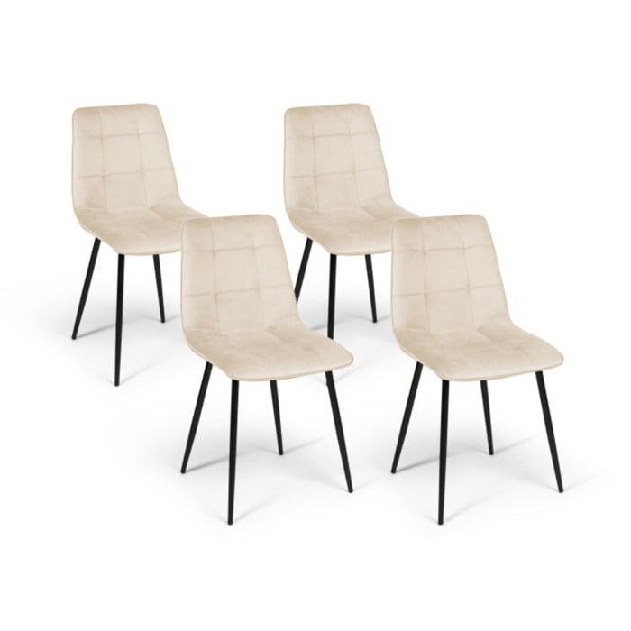 Chaises Linda en velours et pieds métal noirs - Crème