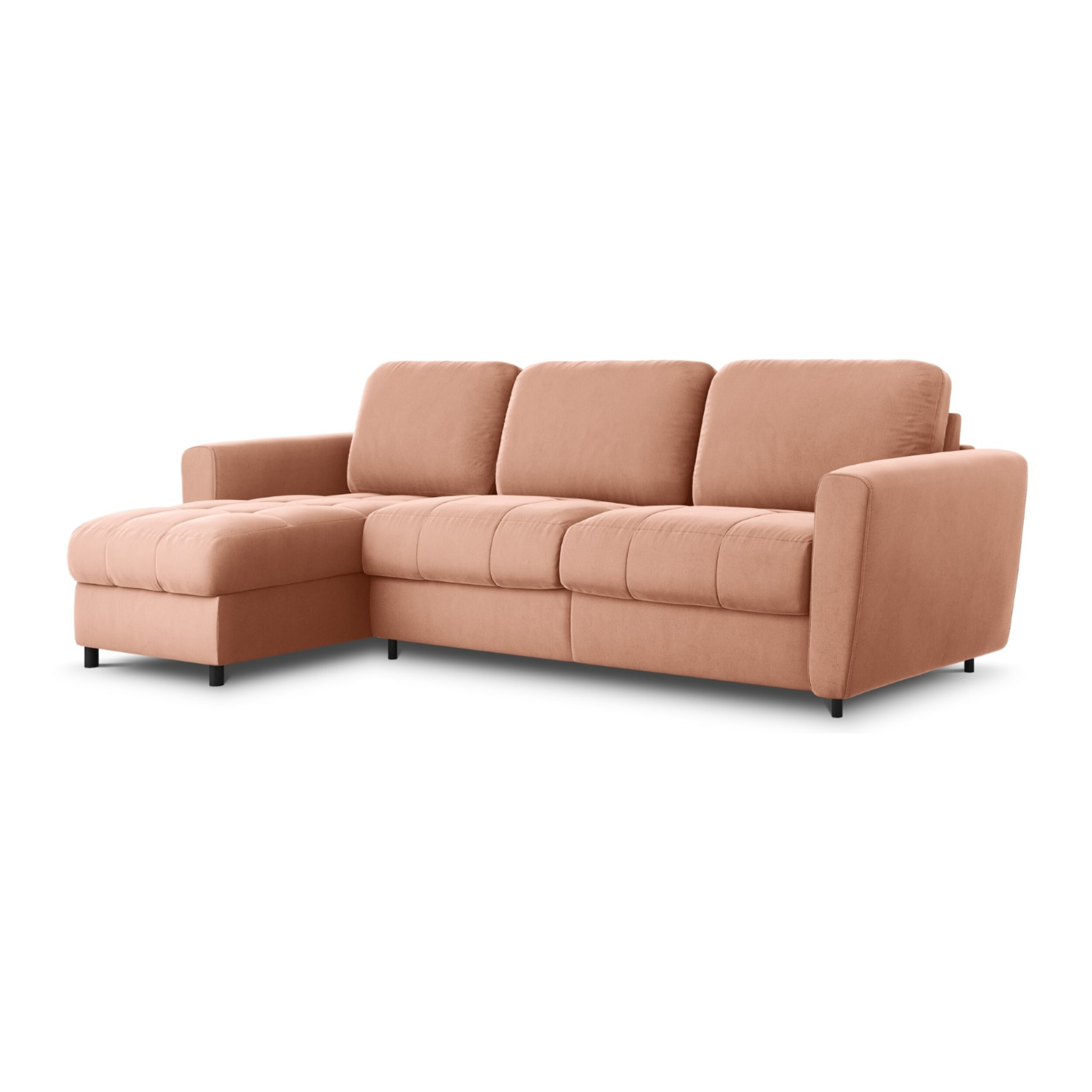 Canapé d'angle gauche convertible avec coffre de rangement "Audra" 5 places en velours rose