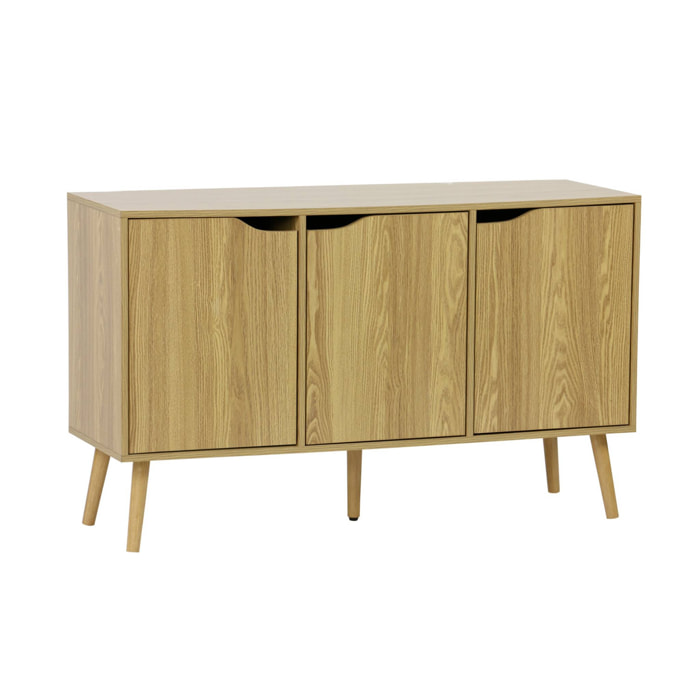 Buffet de rangement effet frêne 3 portes et 3 étagères. buffet bas. 120cm