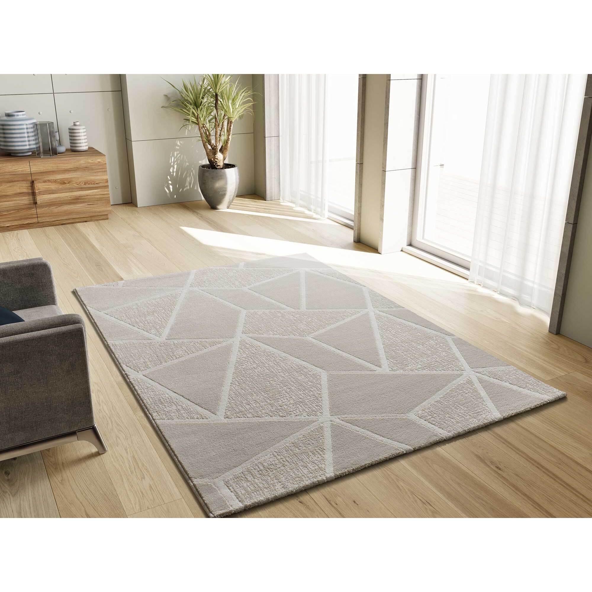 SENSATION Alfombra con motivos geomÃ©tricos en relieve en blanco, varias medidas disponibles.