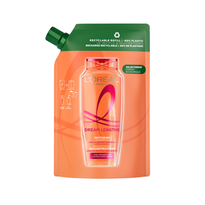 Lot de 6 - L’Oréal Paris Elseve Dream Long Eco-recharge Shampooing Reconstructeur 500ml