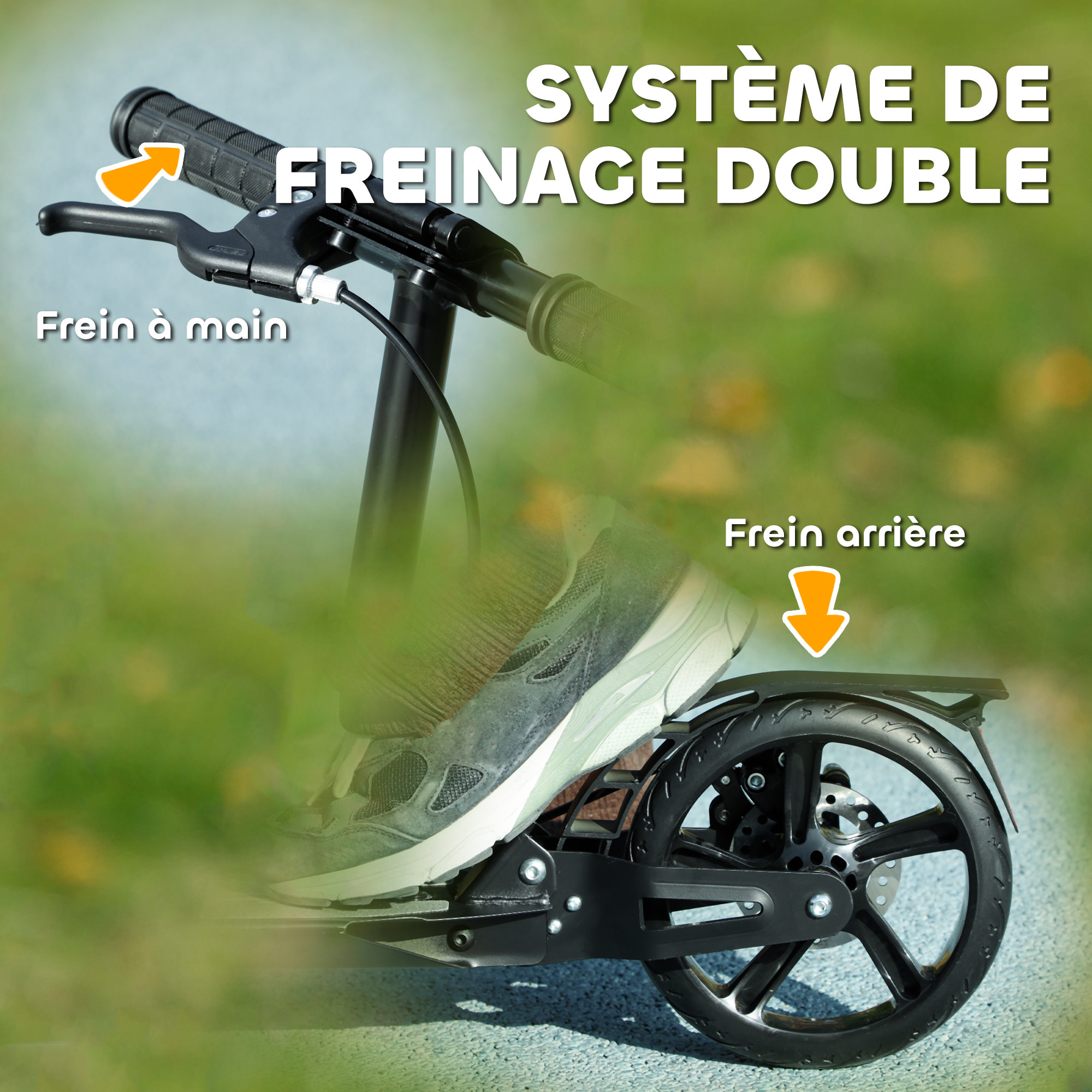 Trottinette pliable enfant 6-12 ans hauteur guidon réglable freins suspensions AV/AR béquille noir