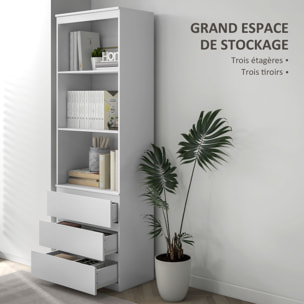 Bibliothèque 3 étagères 3 tiroirs - dim. 60L x 35l x 180H cm - panneaux aspect bois blanc