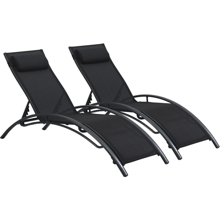 Lot de 2 bains de soleil en aluminium Beauty "Phoenix" - Noir