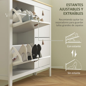 Mueble Zapatero Estrecho Zapatero Entrada Recibidor con 4 Cajones Abatibles Estantes Ajustables y Tiradores de PU para 20 Pares de Zapatos para Pasillo 105x24x95,5 cm Blanco