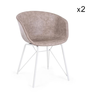 Set di poltroncine WARHOL in similpelle beige e gambe in acciaio bianco, con braccioli