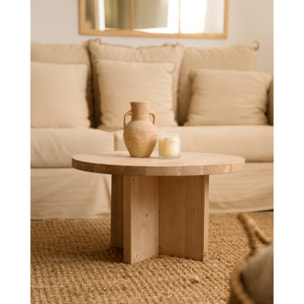 Table basse ronde en bois massif ton chêne moyen en différentes tailles