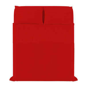 COMPLETO LETTO SATIN STRIPES, 100% Raso di Poliestere, Tinta Unita, Made in Italy - ROSSO
