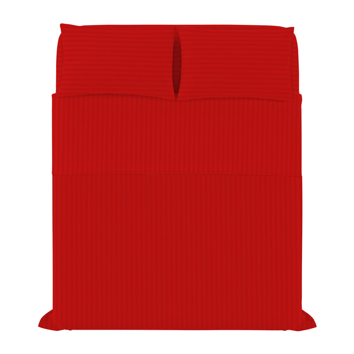 COMPLETO LETTO SATIN STRIPES, 100% Raso di Poliestere, Tinta Unita, Made in Italy - ROSSO