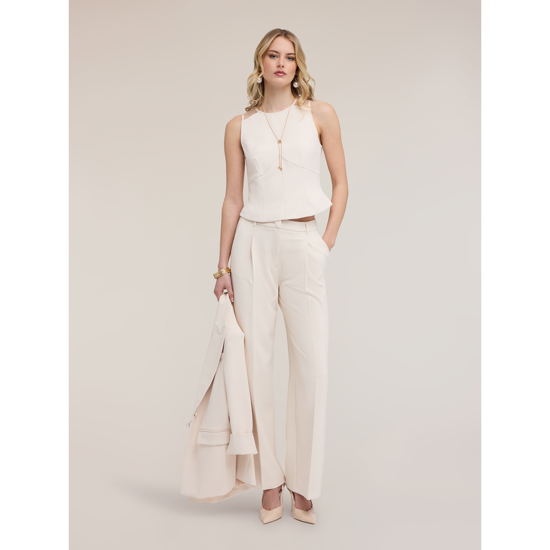 Motivi - Top in crêpe con inserti in tulle - Beige