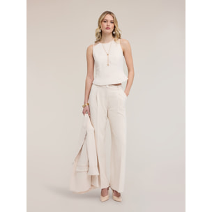 Motivi - Top in crêpe con inserti in tulle - Beige